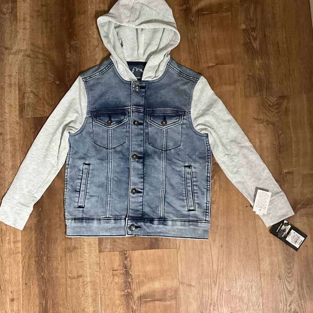 Kids Art Class Jean Jacket With Fleece Sleeves Ans Hoodie Size- Small (6/7)